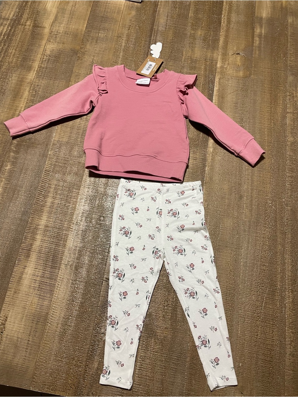 Angel Dear Blush Pink Ruffle Sweatshirt & Floral Leggings Set NEW